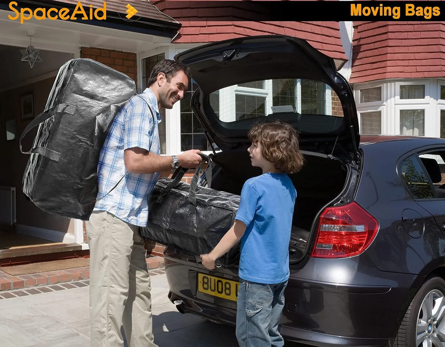 SpaceAid Heavy Duty Moving Bags, Extra Large Storage Totes W/Backpack Straps Strong Handles & Zippers, Alternative to Moving Boxes, Packing & Moving Supplies, Black (6 Pack)