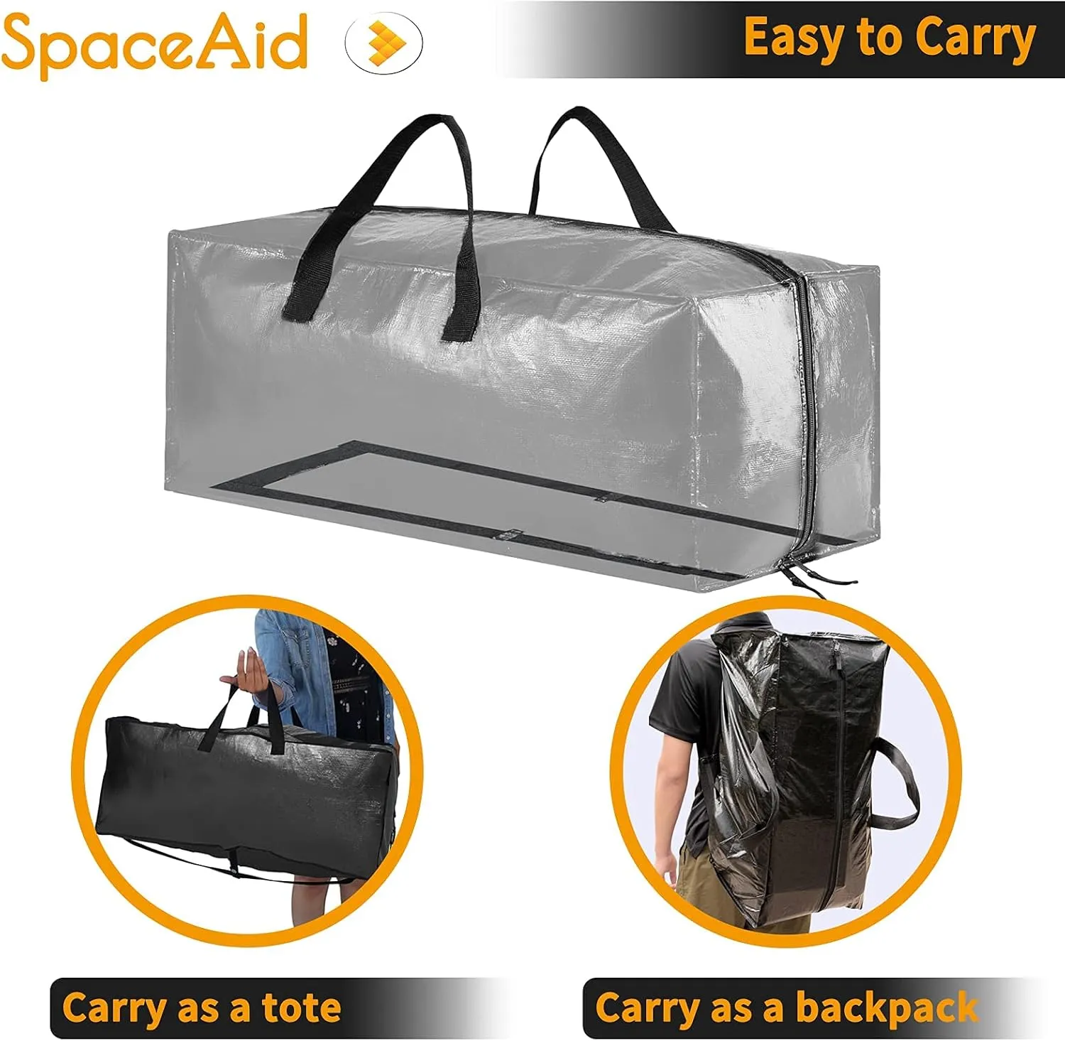 SpaceAid Heavy Duty Moving Bags, Extra Large Storage Totes W/Backpack Straps Strong Handles & Zippers, Alternative to Moving Boxes, Packing & Moving Supplies, Black (6 Pack)