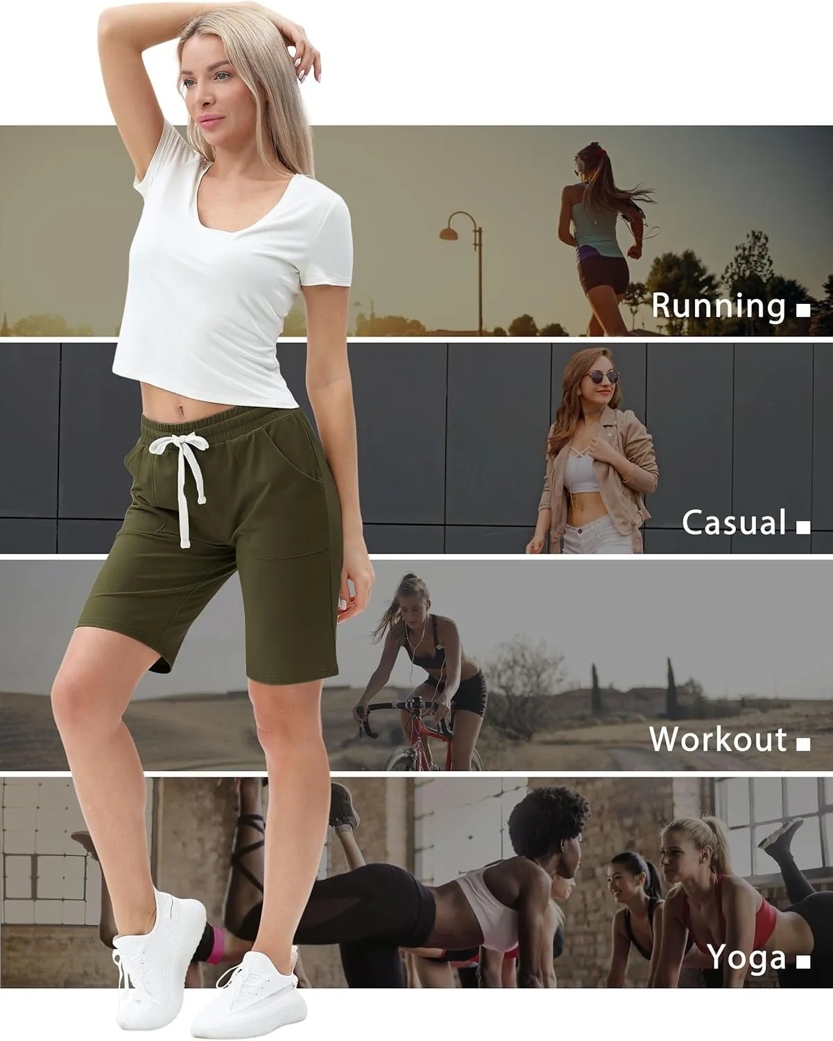 SPECIALMAGIC Cotton Sweat Shorts with Pockets for Women 10" Athletic Lounge Sports Workout Bermuda Knee Shorts