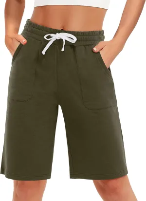 SPECIALMAGIC Cotton Sweat Shorts with Pockets for Women 10" Athletic Lounge Sports Workout Bermuda Knee Shorts