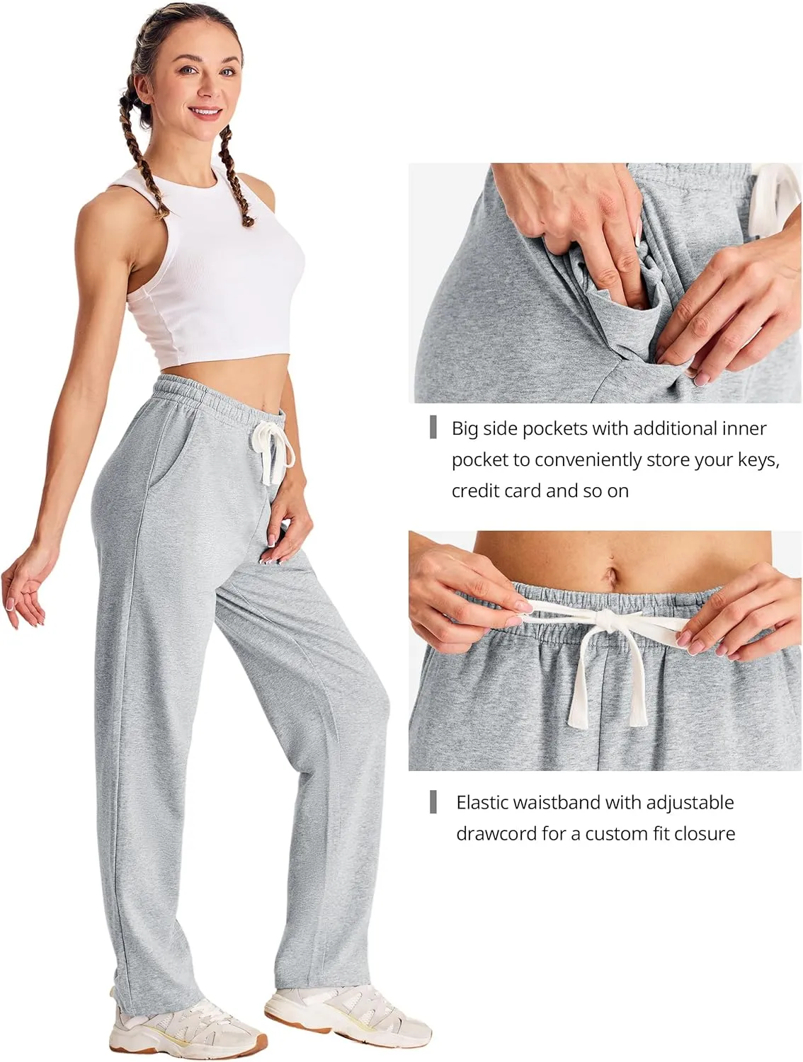SPECIALMAGIC Women Yoga Sweatpants Pajama Wide Leg Cotton Drawstring Lounge Pants Leisure