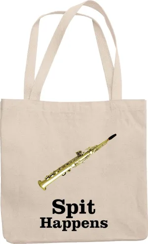 Spit Happens. Marching Clarinet Reusable Tote Bag For Marching Band Players, Musicians, Artists, Entertainers, Teens, Music Conductors, Students, Moms, Dads, Women And Men
