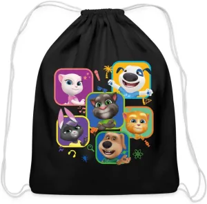 Spreadshirt Talking Tom & Friends Characters Cotton Drawstring Bag, One Size, black