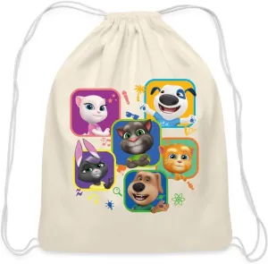 Spreadshirt Talking Tom & Friends Characters Cotton Drawstring Bag, One Size, natural