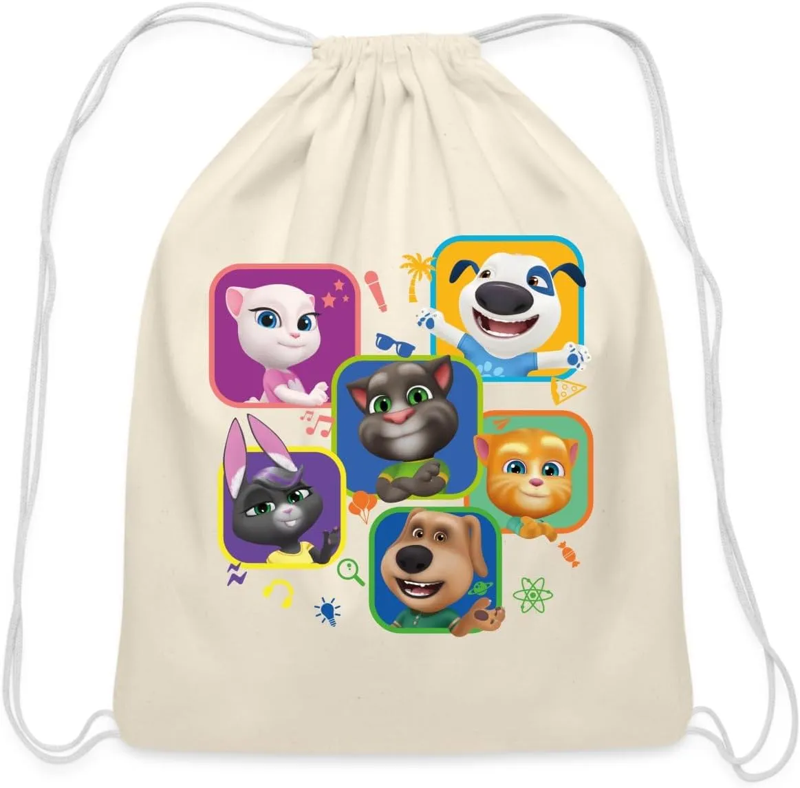 Spreadshirt Talking Tom & Friends Characters Cotton Drawstring Bag, One Size, natural