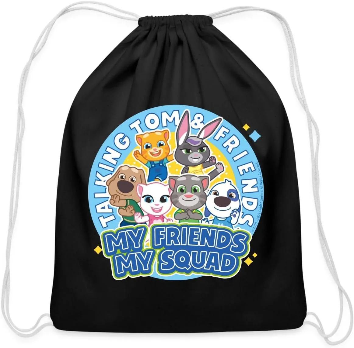 Spreadshirt Talking Tom & Friends My Friends, My Squad Cotton Drawstring Bag, One Size, black