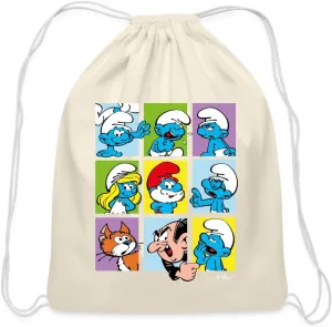 Spreadshirt The Smurfs Colorful Characters Collage Design Cotton Drawstring Bag, One Size, natural