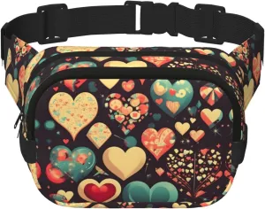 Square Double Layer Waist Bag - Crossbody Bag/Adjustable Strap Chest,for Travel Workout Running print Heart Crush Flower