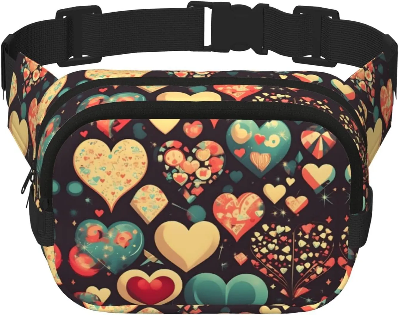Square Double Layer Waist Bag - Crossbody Bag/Adjustable Strap Chest,for Travel Workout Running print Heart Crush Flower