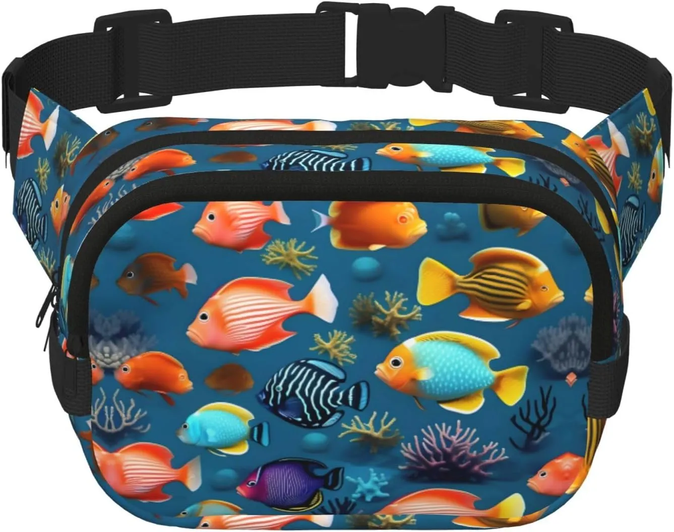 Square Double Layer Waist Bag - Crossbody Bag/Adjustable Strap Chest,for Travel Workout Running print Submarine reef fish