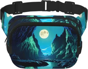 Square Double Layer Waist Bag - Crossbody Bag/Adjustable Strap Chest,for Travel Workout Running print Water Moon Cave