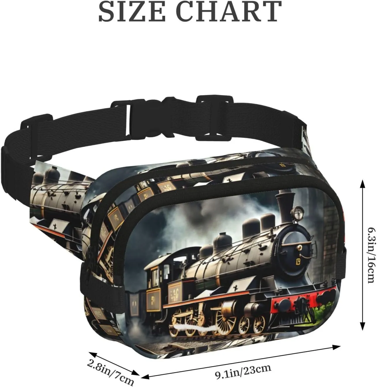 Steam Locomotive Train Everywhere Belt Bag For Women Men, Zipper Pockets Crossbody Fanny For Hiking, Cycling