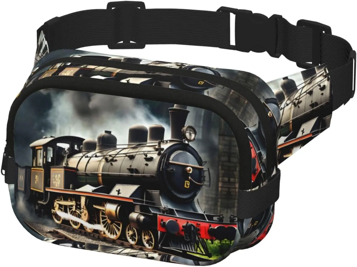 Steam Locomotive Train Everywhere Belt Bag For Women Men, Zipper Pockets Crossbody Fanny For Hiking, Cycling