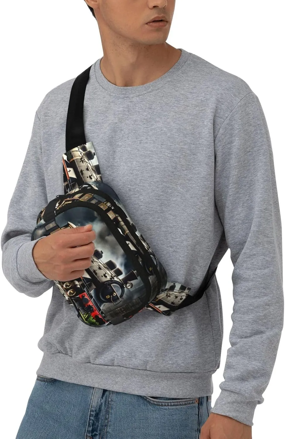 Steam Locomotive Train Everywhere Belt Bag For Women Men, Zipper Pockets Crossbody Fanny For Hiking, Cycling