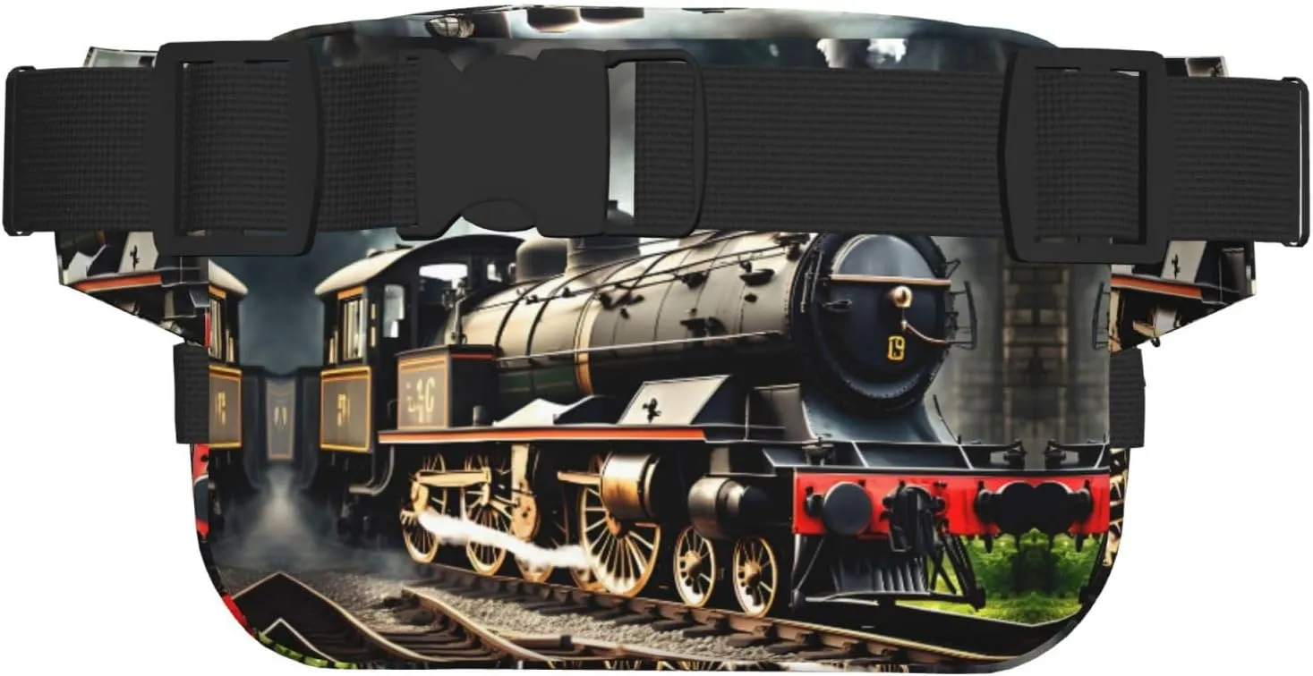 Steam Locomotive Train Everywhere Belt Bag For Women Men, Zipper Pockets Crossbody Fanny For Hiking, Cycling