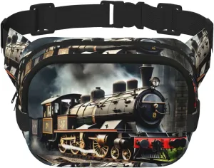 Steam Locomotive Train Print Square Double Layer functionality Waist Bag Unisex Crossbody Pack Travel Workout