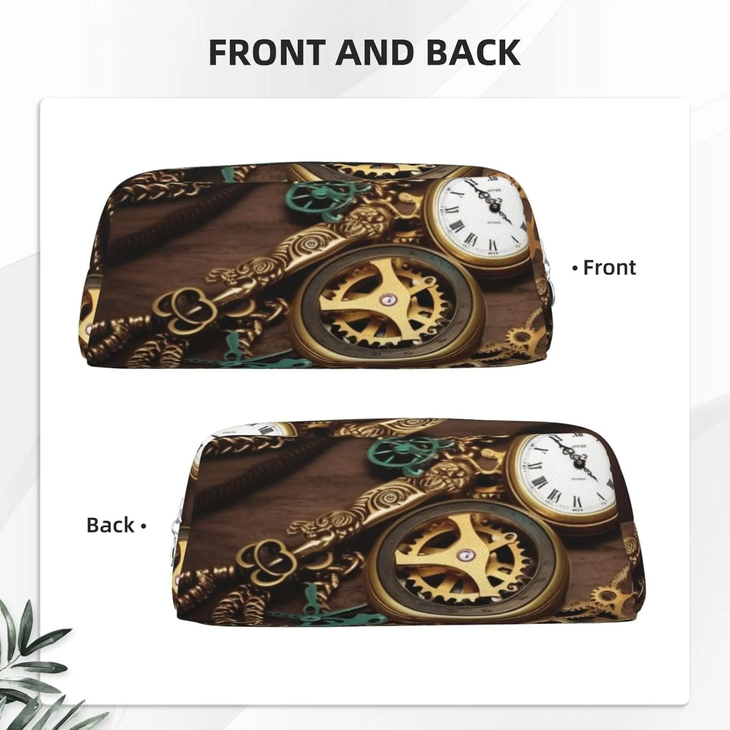 Steampunk Watches Keys and Chains Makeup Bag Travel Toiletry Bag Big Pencil Bag for Women Men Leather Zipper Coin Pouch Purse