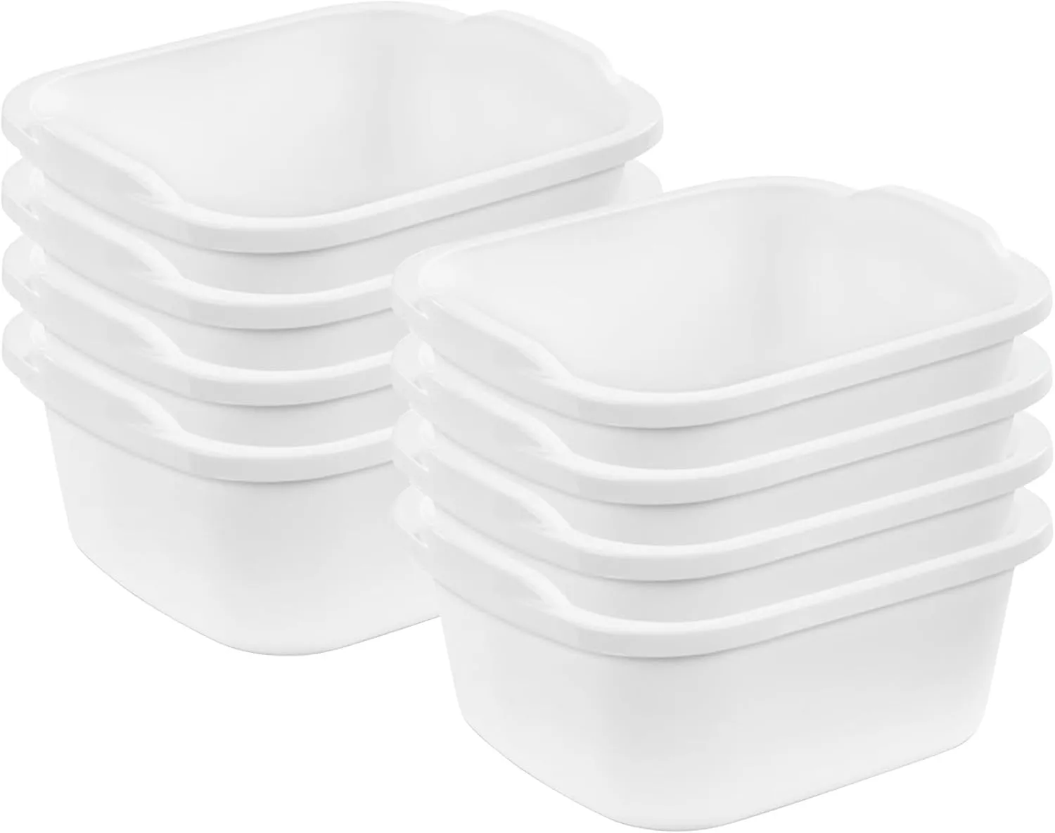 Sterilite 12 Quart Durable Heavy Duty Reinforced Plastic Kitchen Dishpan Basin with Molded Handles for Household Chores and Storage, White, 8 Pack