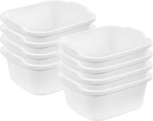 Sterilite 12 Quart Durable Heavy Duty Reinforced Plastic Kitchen Dishpan Basin with Molded Handles for Household Chores and Storage, White, 8 Pack