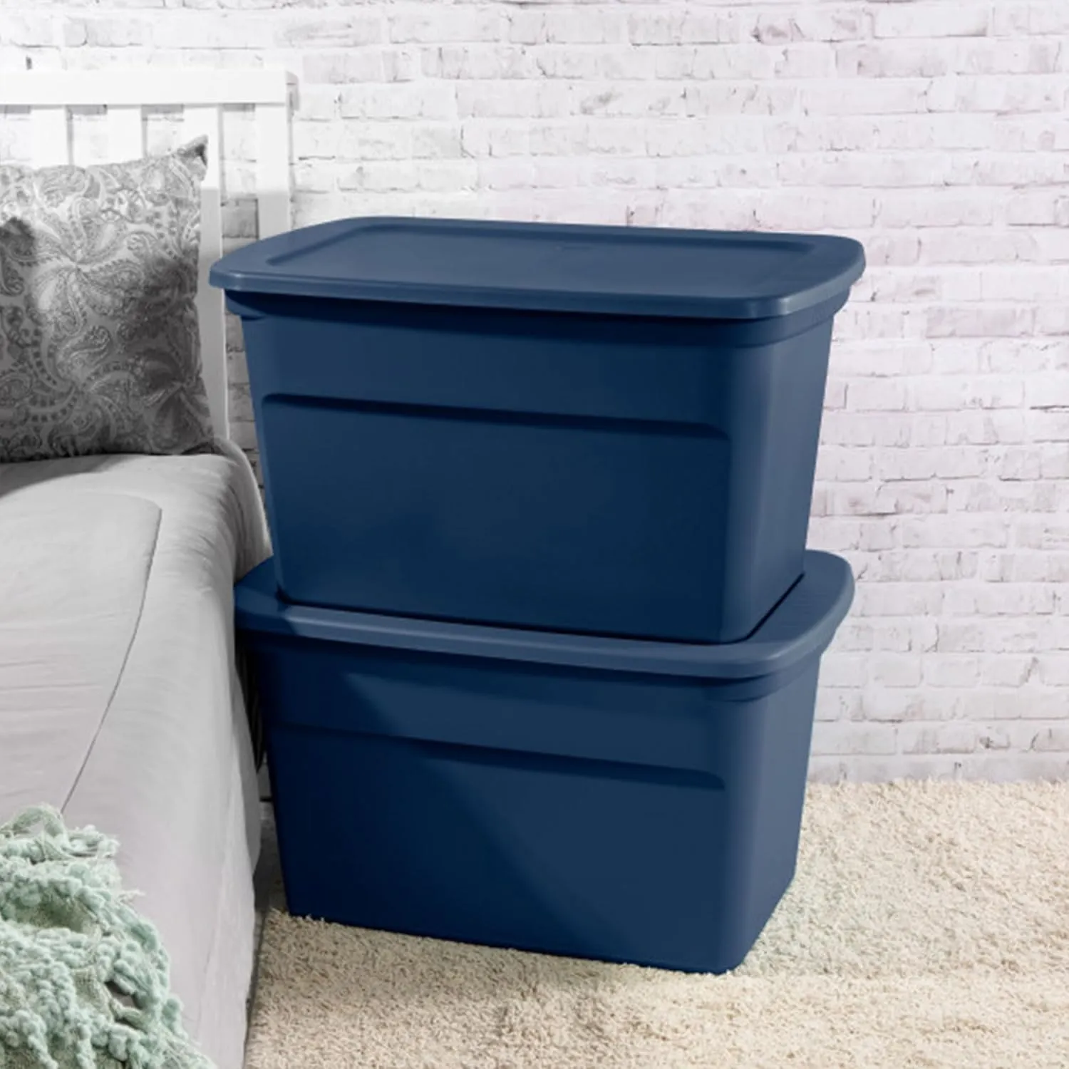 Sterilite 6-Pack Storage Totes with Lids, Large Heavy Duty Tote Bins, 30 Gallon, Blue