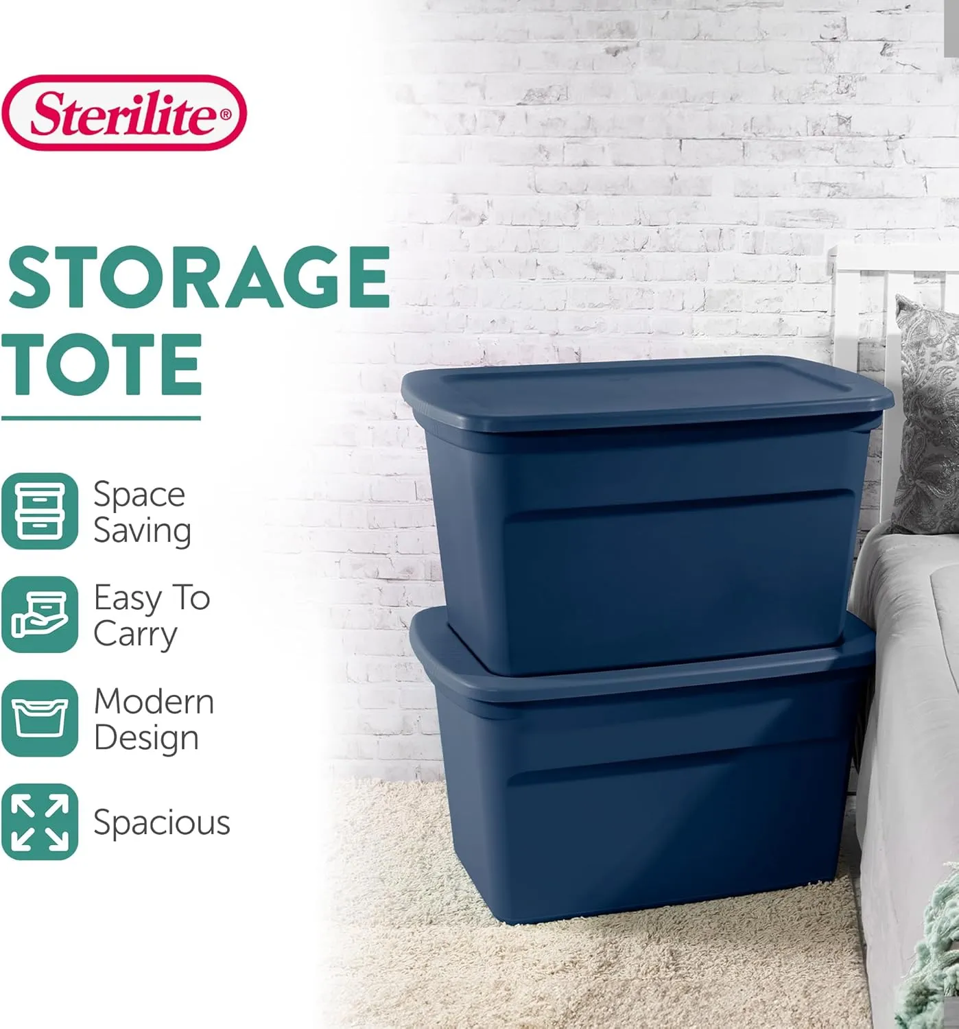 Sterilite 6-Pack Storage Totes with Lids, Large Heavy Duty Tote Bins, 30 Gallon, Blue