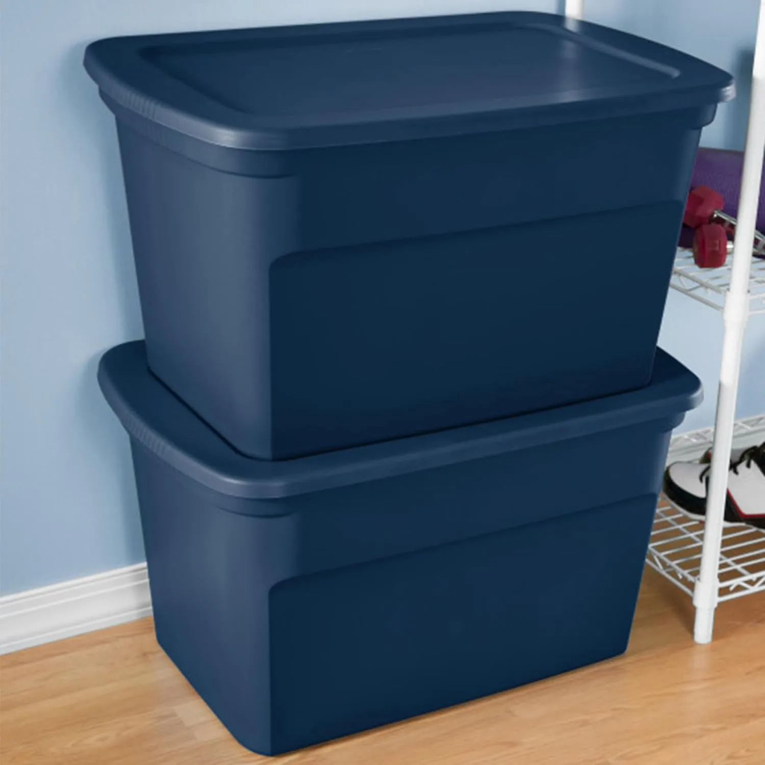 Sterilite 6-Pack Storage Totes with Lids, Large Heavy Duty Tote Bins, 30 Gallon, Blue
