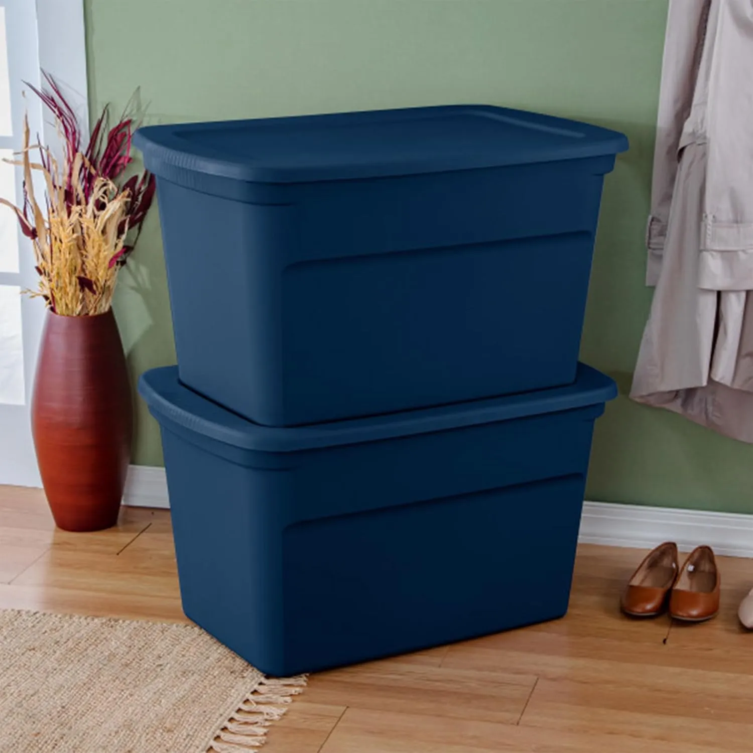 Sterilite 6-Pack Storage Totes with Lids, Large Heavy Duty Tote Bins, 30 Gallon, Blue
