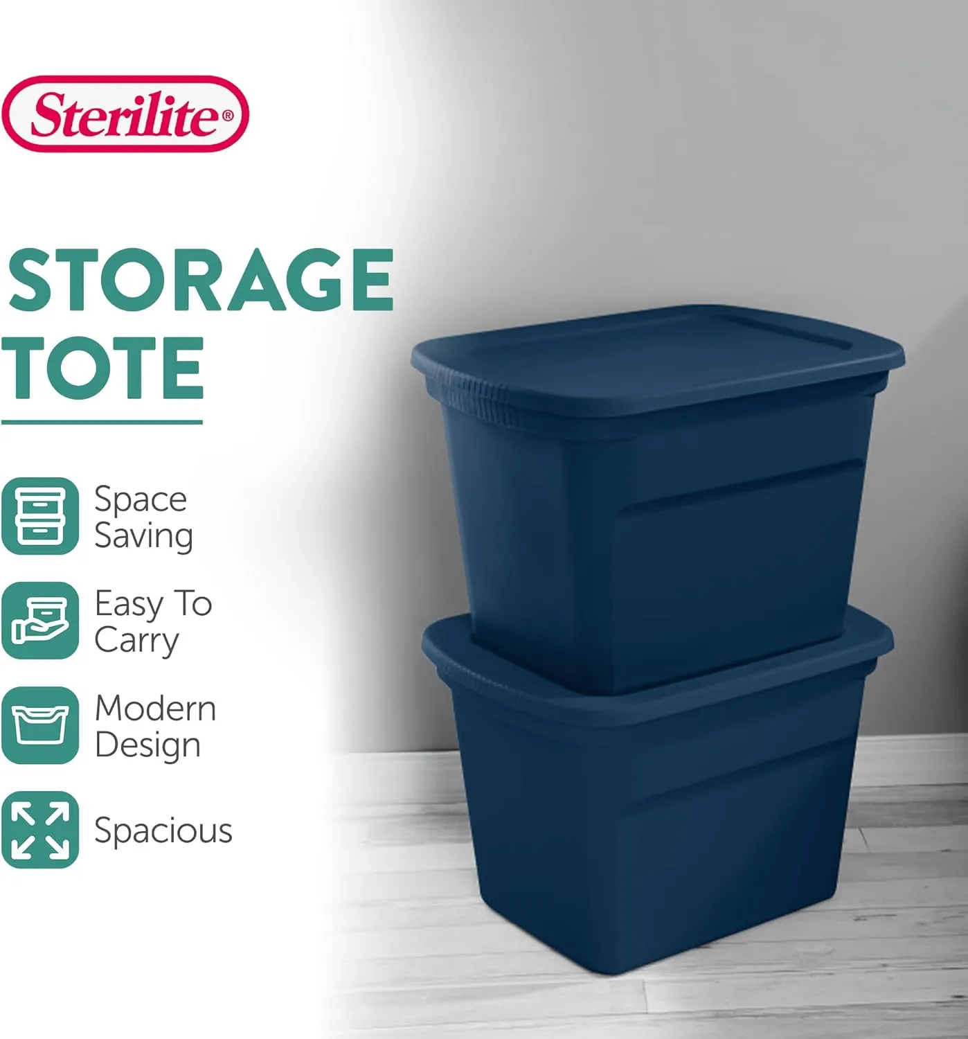Sterilite 8-Pack Plastic Storage Bins, 18 Gallon Tote Containers with Lids, Marine Blue