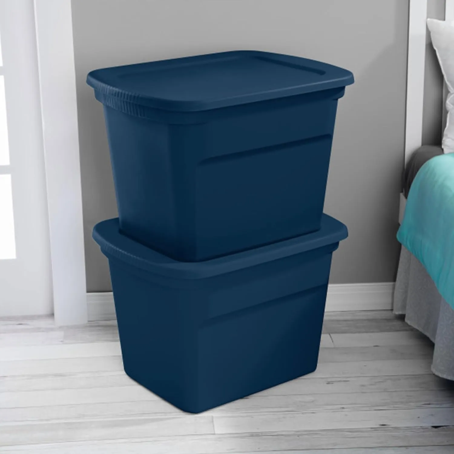 Sterilite 8-Pack Plastic Storage Bins, 18 Gallon Tote Containers with Lids, Marine Blue