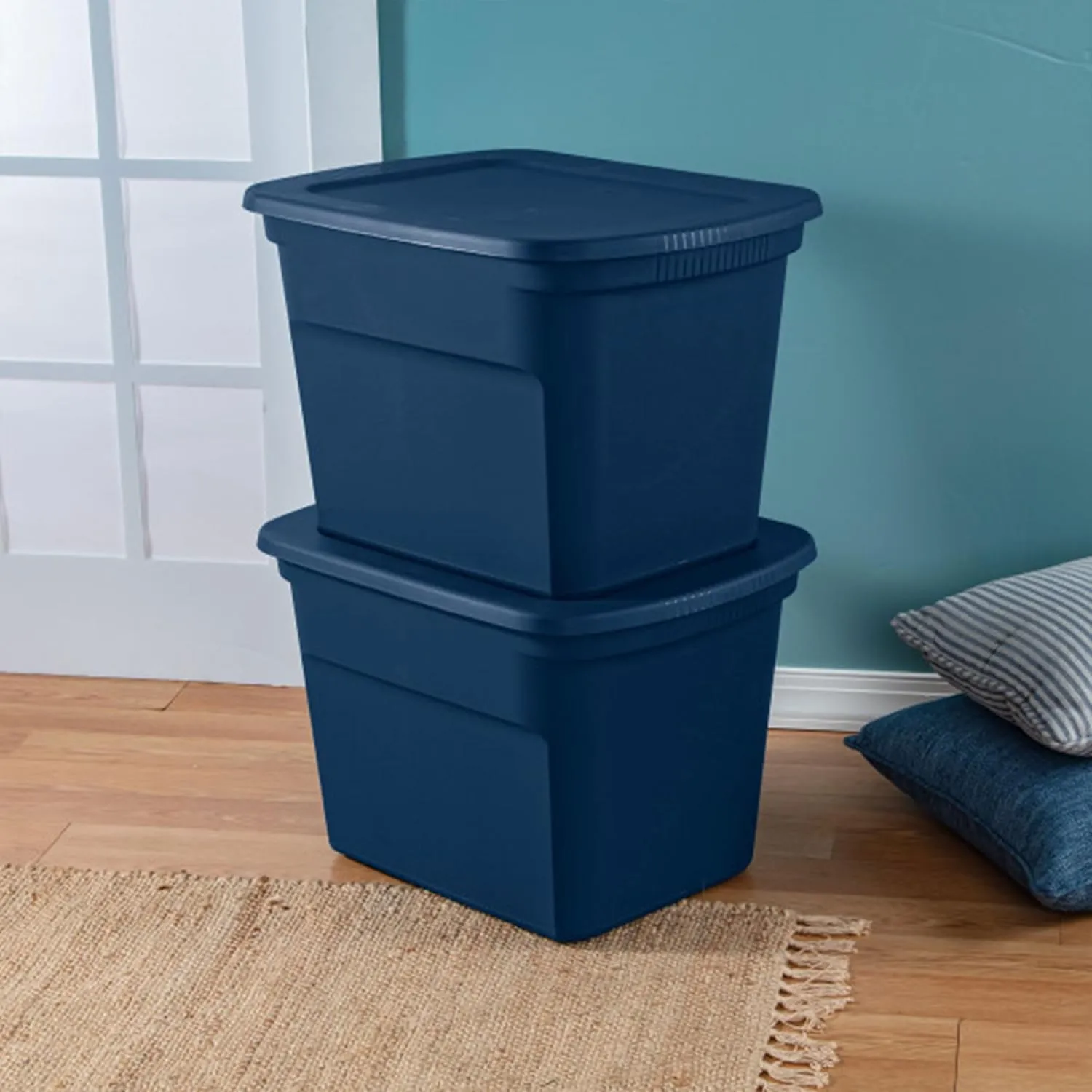 Sterilite 8-Pack Plastic Storage Bins, 18 Gallon Tote Containers with Lids, Marine Blue