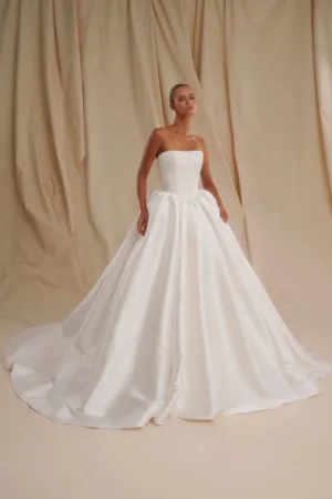 Strapless Basque Waist Gown with Lace Bodice