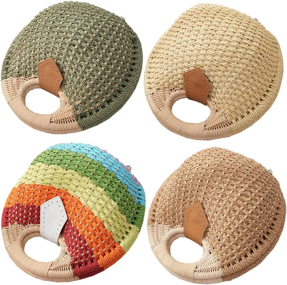 Straw Handbag,Women Hand Woven Tote,Beach Rattan Tote Bag,Retro Shell Bag