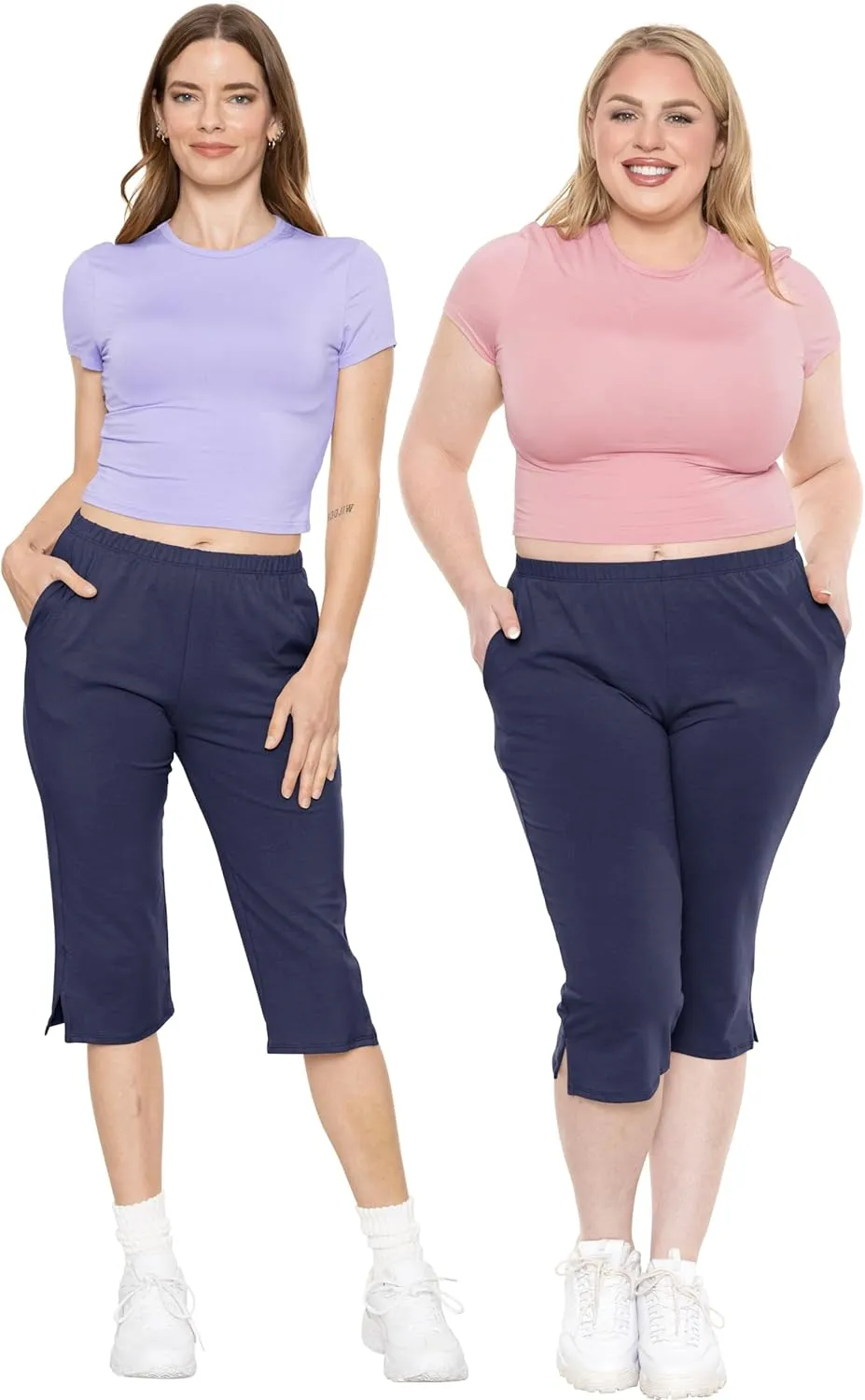 STRETCH IS COMFORT Women’s and Plus Size Cotton Straight Leg Cropped Pants with Pockets | Soft and Casual | S-5XL