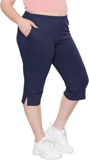 STRETCH IS COMFORT Women’s and Plus Size Cotton Straight Leg Cropped Pants with Pockets | Soft and Casual | S-5XL