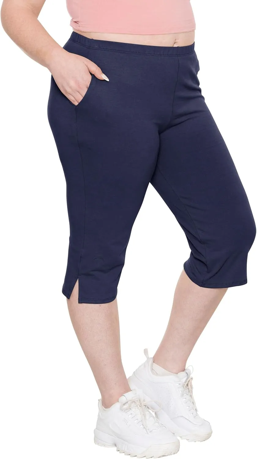 STRETCH IS COMFORT Women’s and Plus Size Cotton Straight Leg Cropped Pants with Pockets | Soft and Casual | S-5XL