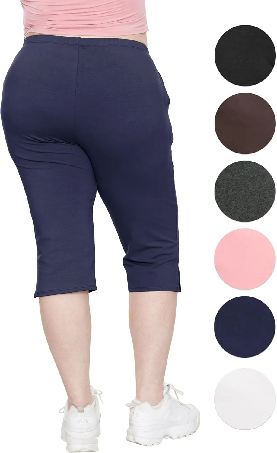 STRETCH IS COMFORT Women’s and Plus Size Cotton Straight Leg Cropped Pants with Pockets | Soft and Casual | S-5XL