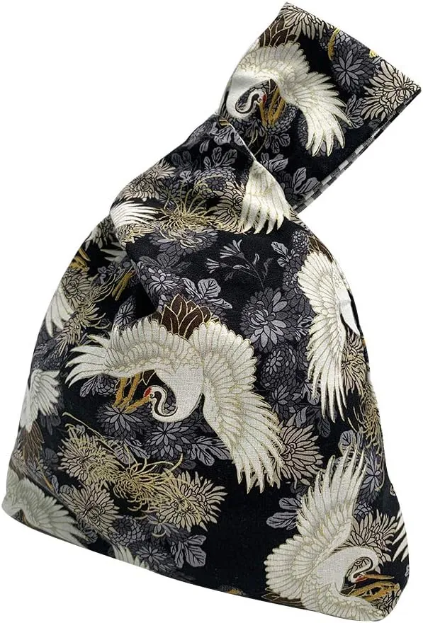 Stylish Cotton Japanese Pattern Wrist Bag Sleeve Knot Pouch Portable Canvas Tote Purse for Female, Women