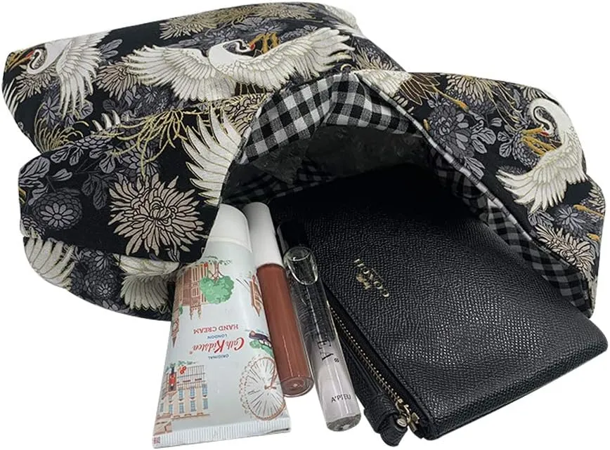 Stylish Cotton Japanese Pattern Wrist Bag Sleeve Knot Pouch Portable Canvas Tote Purse for Female, Women