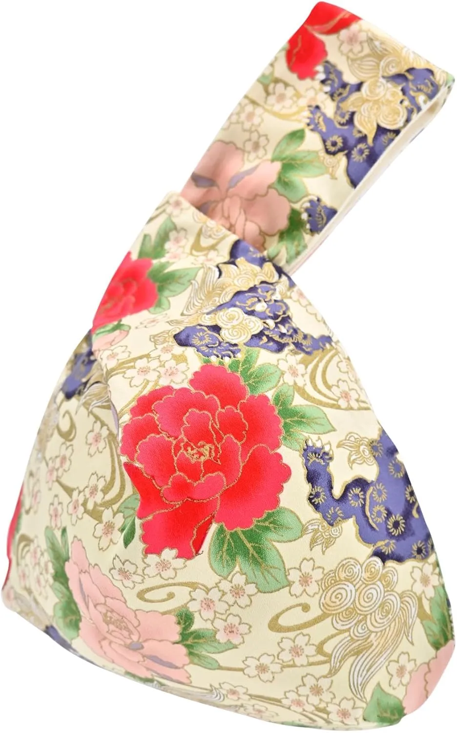 Stylish Cotton Japanese Pattern Wrist Bag Sleeve Knot Pouch Portable Canvas Tote Purse for Female, Women