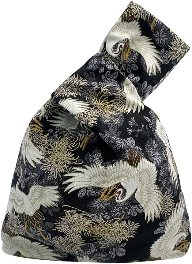Stylish Cotton Japanese Pattern Wrist Bag Sleeve Knot Pouch Portable Canvas Tote Purse for Female, Women