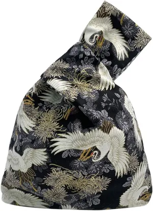 Stylish Cotton Japanese Pattern Wrist Bag Sleeve Knot Pouch Portable Canvas Tote Purse for Female, Women