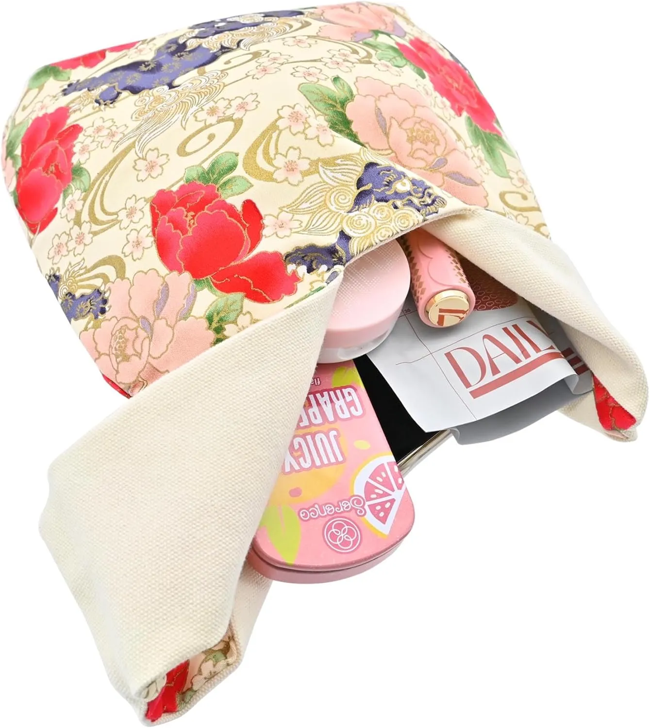 Stylish Cotton Japanese Pattern Wrist Bag Sleeve Knot Pouch Portable Canvas Tote Purse for Female, Women
