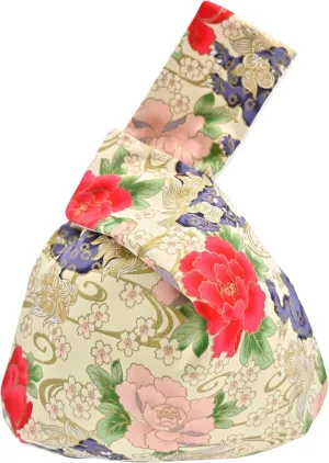 Stylish Cotton Japanese Pattern Wrist Bag Sleeve Knot Pouch Portable Canvas Tote Purse for Female, Women