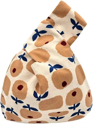 Stylish Cotton Japanese Pattern Wrist Bag Sleeve Knot Pouch Portable Canvas Tote Purse for Female, Women