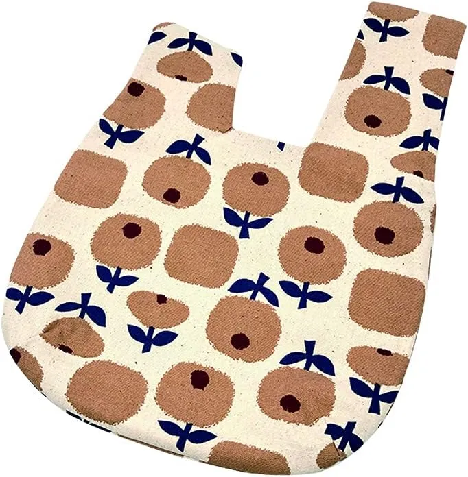 Stylish Cotton Japanese Pattern Wrist Bag Sleeve Knot Pouch Portable Canvas Tote Purse for Female, Women