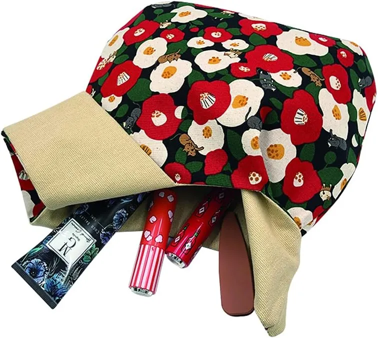 Stylish Cotton Japanese Pattern Wrist Bag Sleeve Knot Pouch Portable Canvas Tote Purse for Female, Women