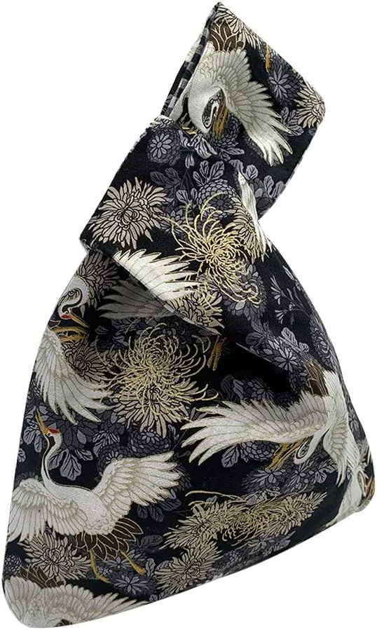 Stylish Cotton Japanese Pattern Wrist Bag Sleeve Knot Pouch Portable Canvas Tote Purse for Female, Women