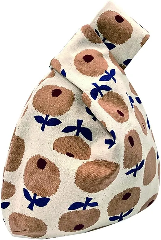 Stylish Cotton Japanese Pattern Wrist Bag Sleeve Knot Pouch Portable Canvas Tote Purse for Female, Women
