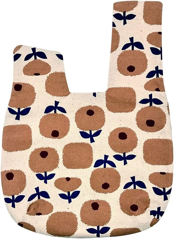 Stylish Cotton Japanese Pattern Wrist Bag Sleeve Knot Pouch Portable Canvas Tote Purse for Female, Women