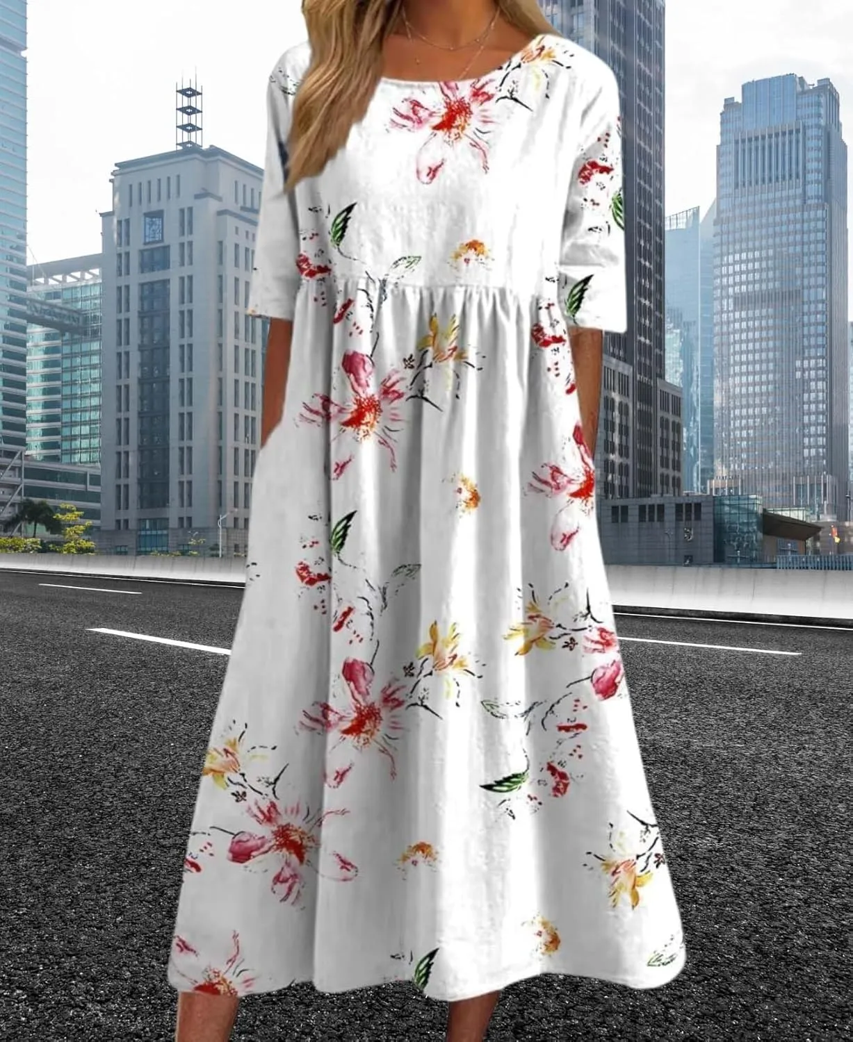 Summer Boho Floral Print Short Sleeve Dresses 2025 Women's Casual Relaxed Flowy Vintage Maxi Sundress with Pockets